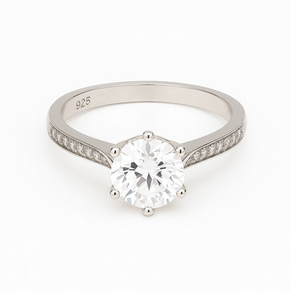 925 Sterling Silver Round Solitaire Stone Ring for Women