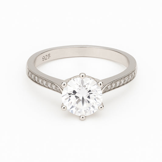 925 Sterling Silver Round Solitaire Stone Ring for Women