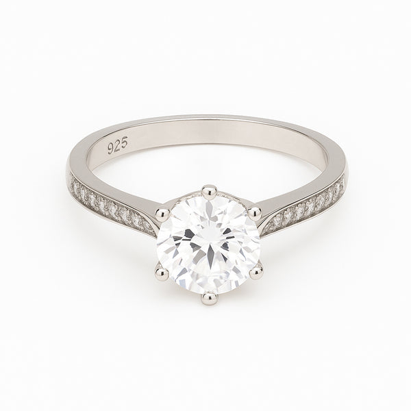 925 Sterling Silver Round Solitaire Stone Ring for Women