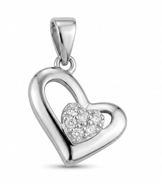 Sylvexia 925 Sterling Silver Open Heart Pendant for Women with Cubic Zirconia