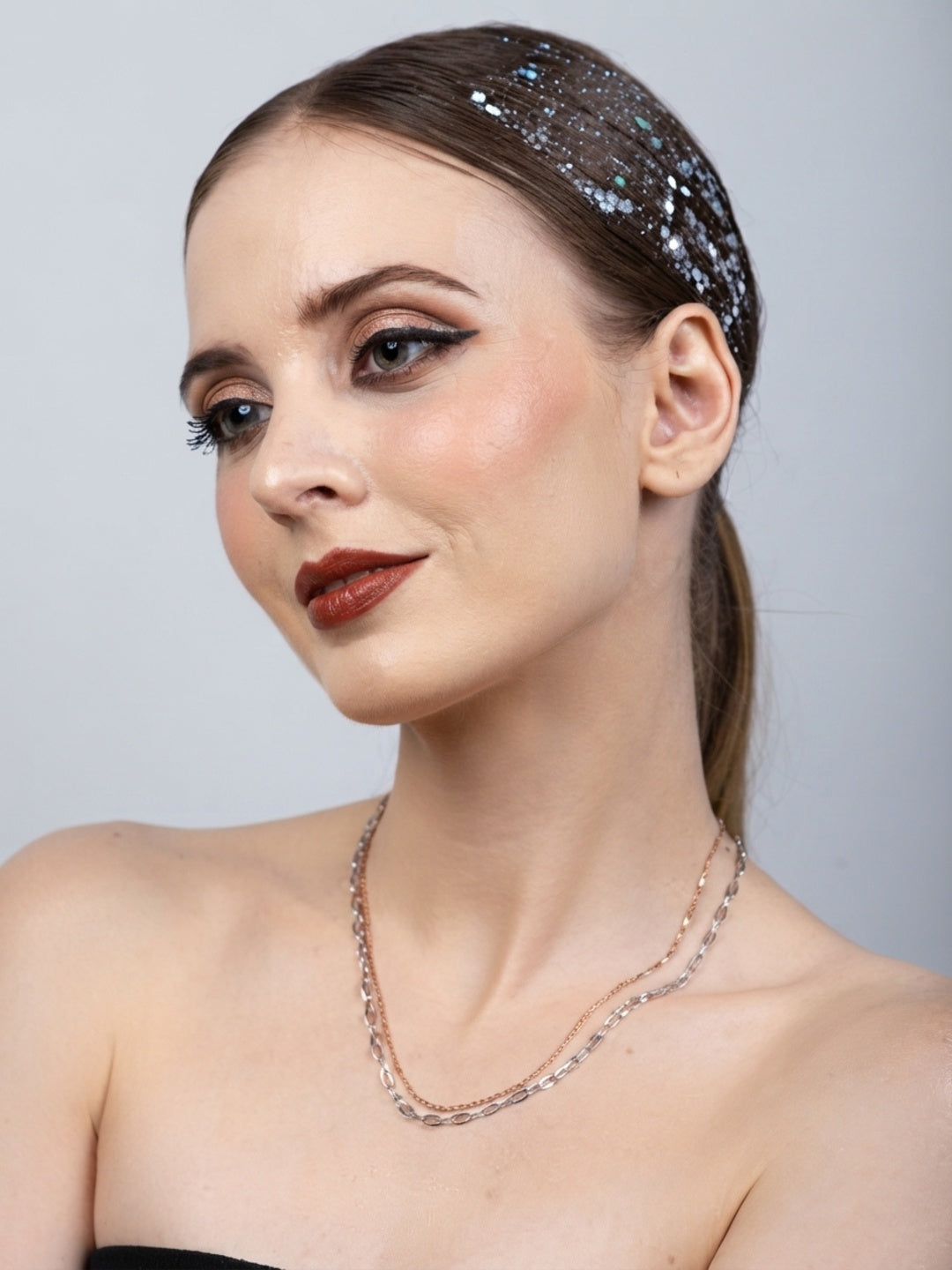 925 streling Silver Dual Layered Chain Necklace, Rose Gold and Silver Tone