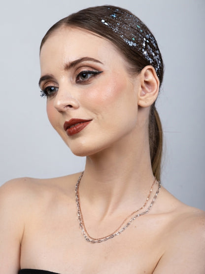 925 streling Silver Dual Layered Chain Necklace, Rose Gold and Silver Tone