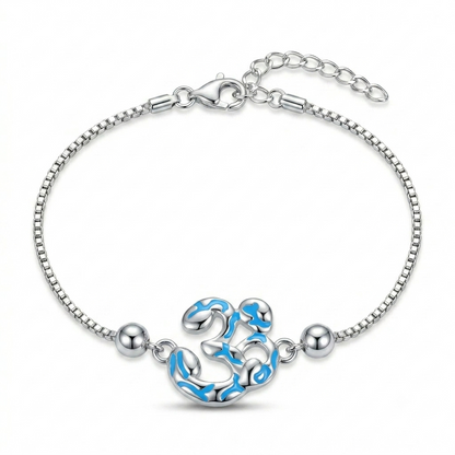 SYLVEXIA 925 Sterling Silver Blue Enamel Om Rakhi Bracelet for Brother