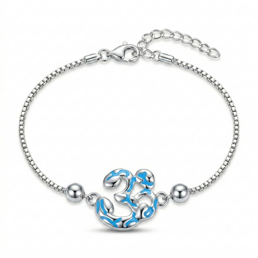 SYLVEXIA 925 Sterling Silver Blue Enamel Om Rakhi Bracelet for Brother