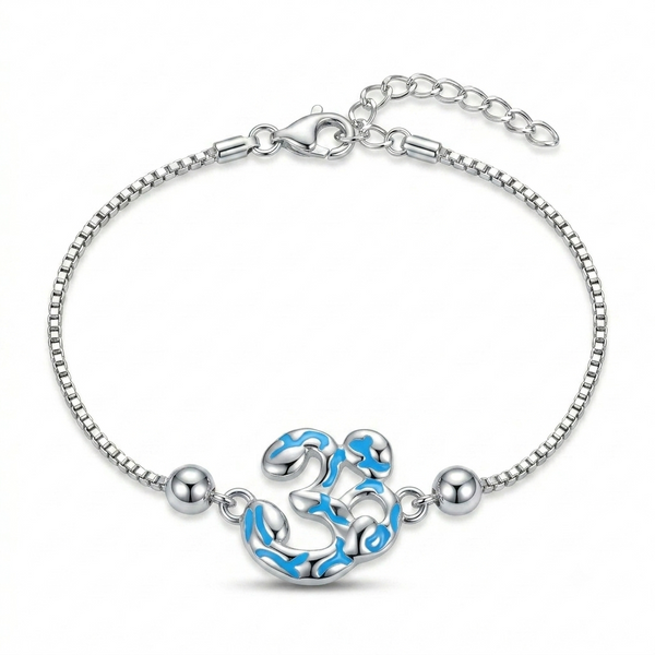 SYLVEXIA 925 Sterling Silver Blue Enamel Om Rakhi Bracelet for Brother