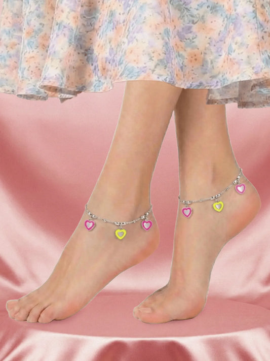 Sylevexia Silver Heart Charm Anklet Cute Women Jewelry
