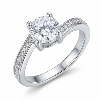 SYLVEXIA 925 Sterling Silver Classic Solitaire CZ Ring with Pavé Band