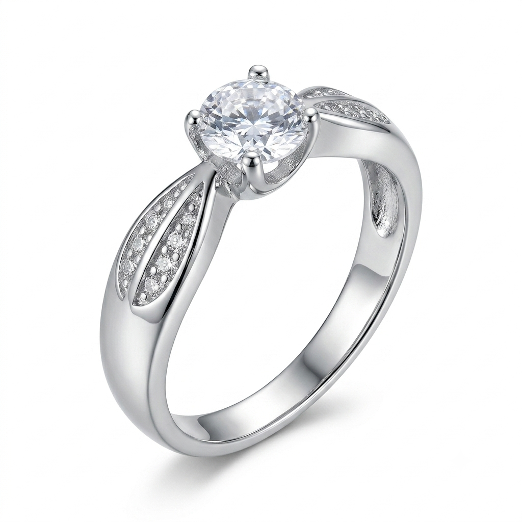 SYLVEXIA 925 Sterling Silver Round Cut Solitaire CZ Ring for Women