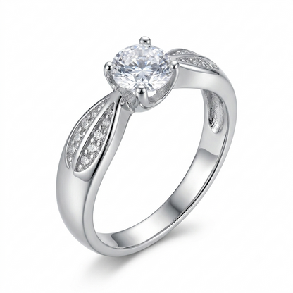 SYLVEXIA 925 Sterling Silver Round Cut Solitaire CZ Ring for Women