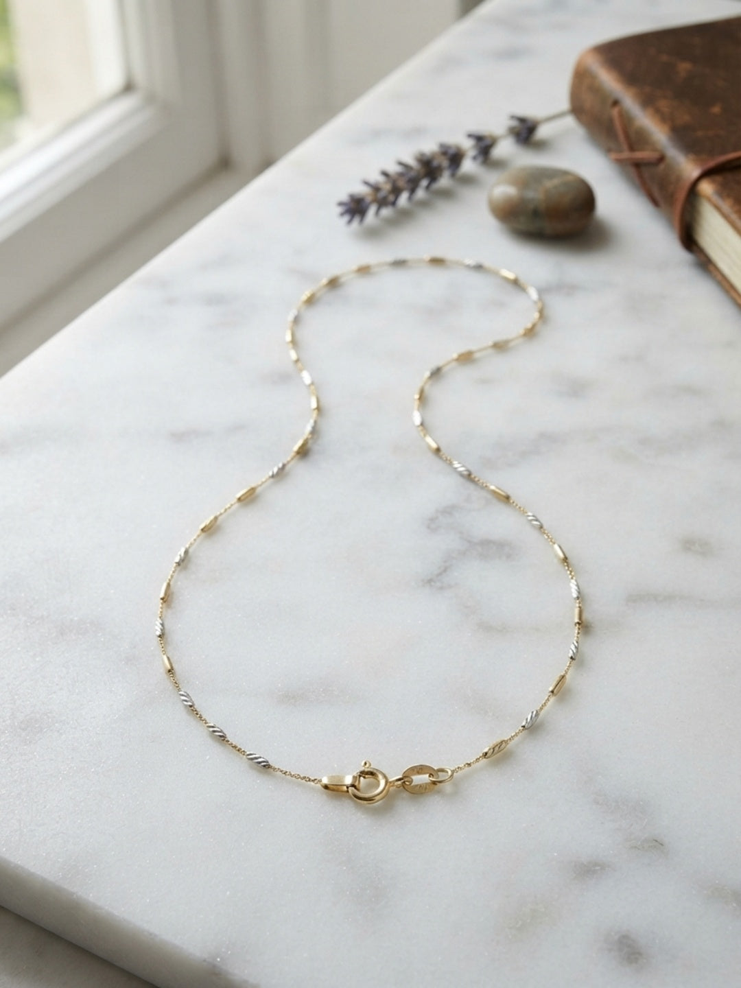 SYLVEXIA 925 Sterling Silver Two Tone Beaded Chain Necklace for Women