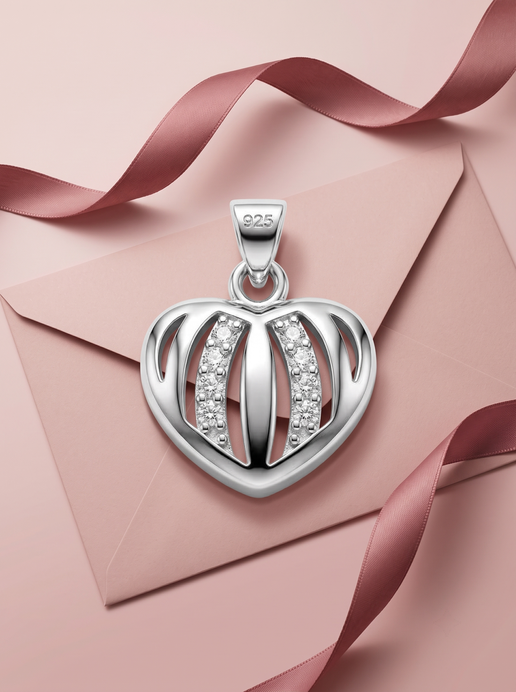 SYLVEXIA 925 Sterling Silver Triple Heart Openwork Pendant for Women