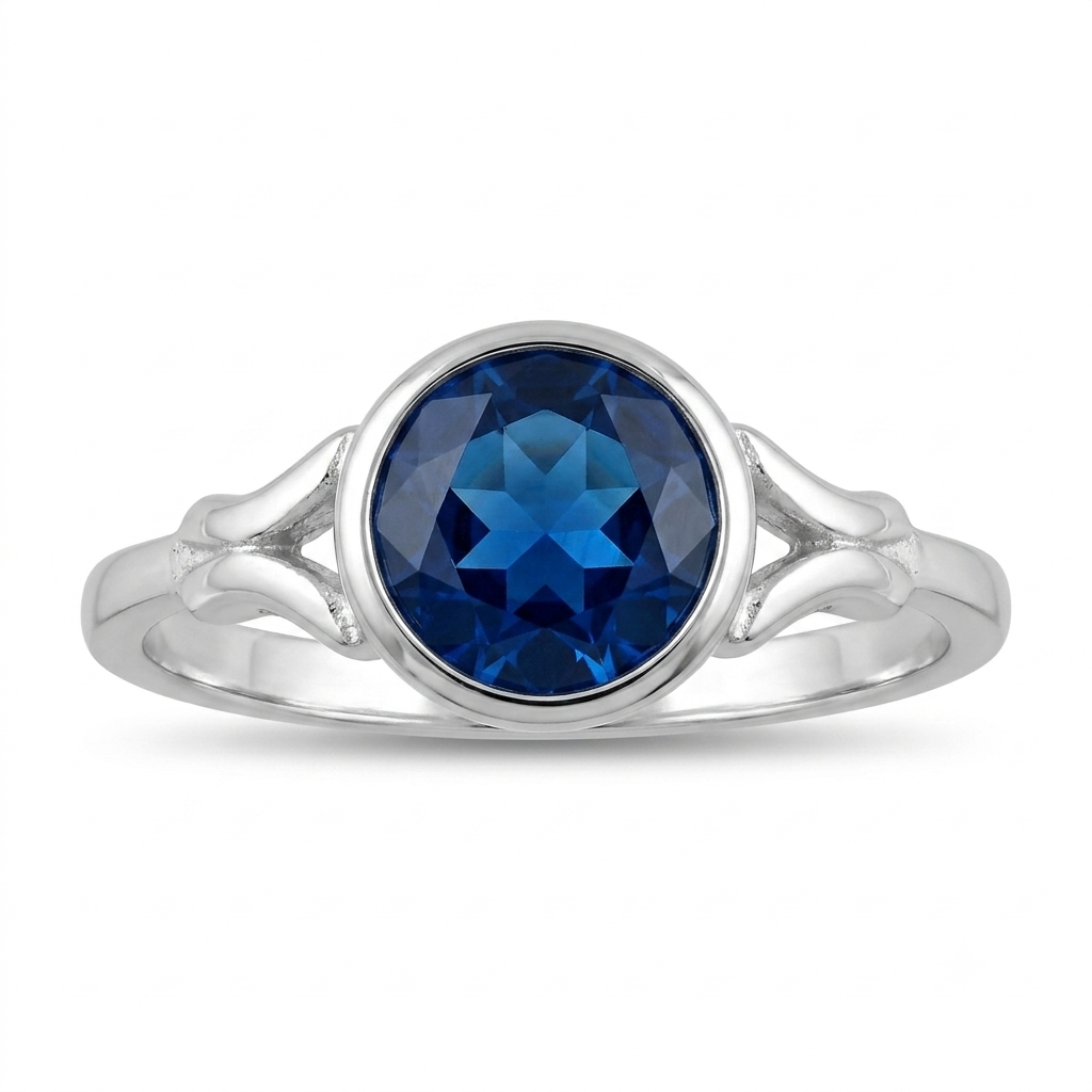 925 Sterling Silver Blue CZ Solitaire Ring for Women Size