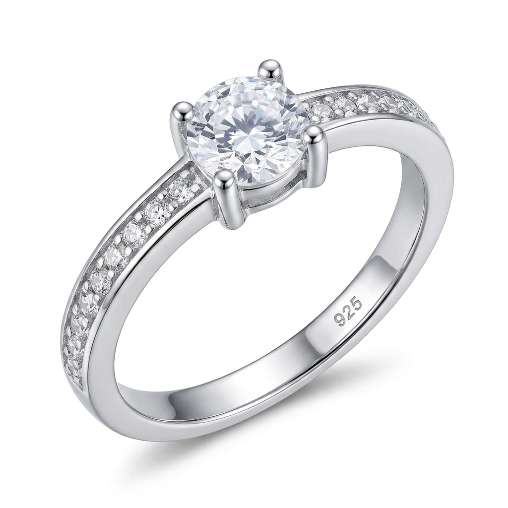 SYLVEXIA 925 Sterling Silver Round Cut Solitaire CZ Ring for Women