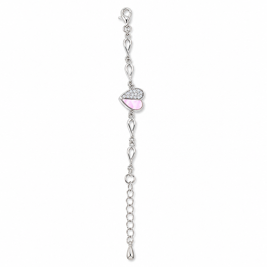 SYLVEXIA 925 Sterling Silver Pink Heart Charm Bracelet for Women | Adjustable Chain Design