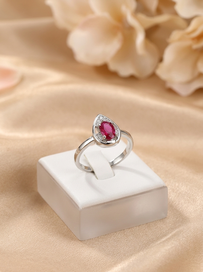 SYLVEXIA 925 Sterling Silver Pink Oval Stone Ring for Women