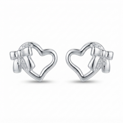 SYLVEXIA 925 Sterling Silver Open Heart Bow Stud Earrings for Women