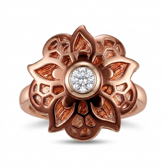 SYLVEXIA 925 Sterling Silver Rose Gold Plated Lotus Flower Cutout Ring for Women
