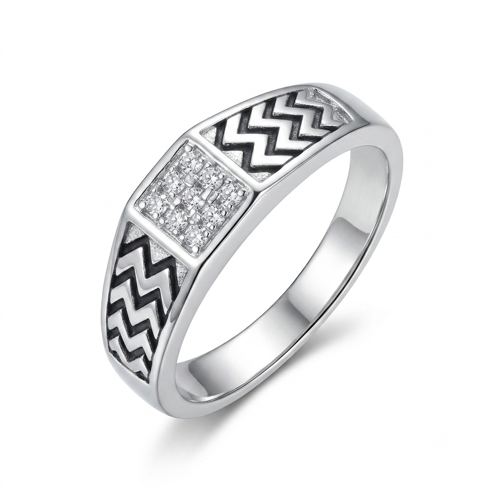 925 Sterling Silver Two-Tone CZ Statement Band Ring