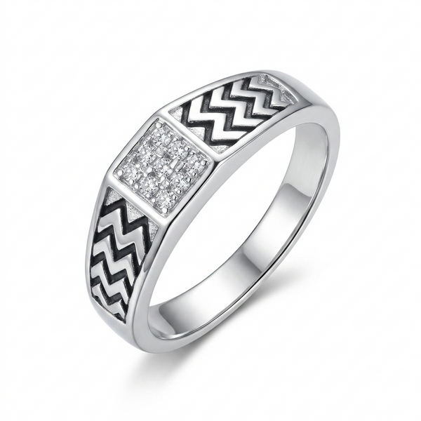 925 Sterling Silver Two-Tone CZ Statement Band Ring
