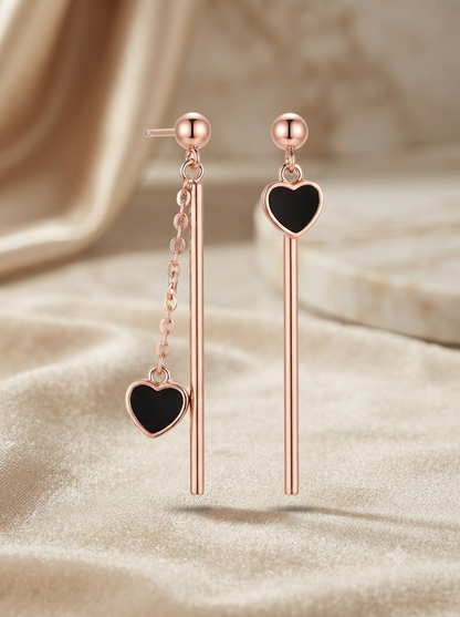 SYLVEXIA Rose Gold Plated Heart Drop Dangle Chain Earrings for Women