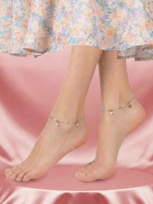 Sylvexia 925 Sterling Silver Rose Gold Clover Charm Anklet for Women