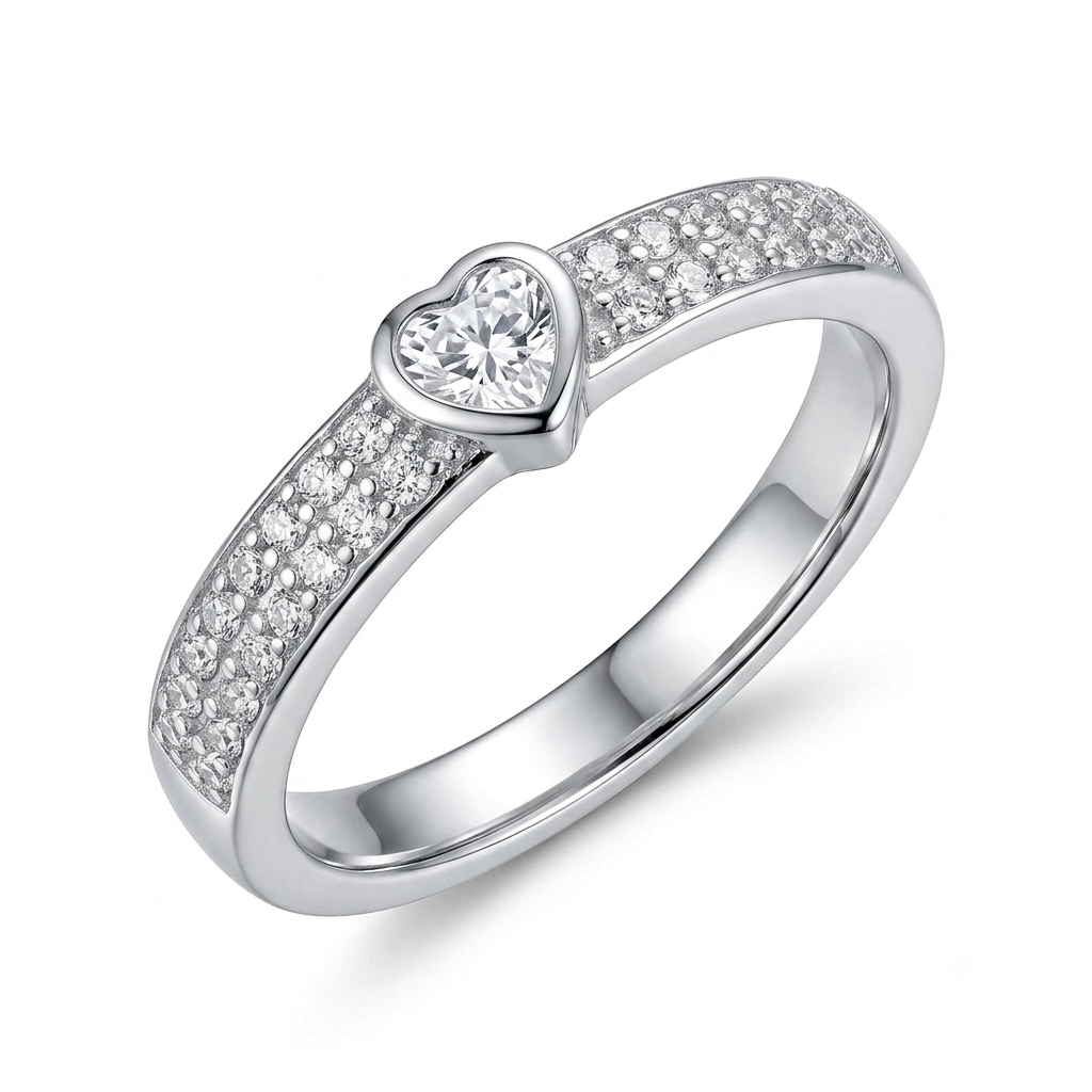 Sylvexia 925 Sterling Silver Heart CZ Pavé Ring for Women