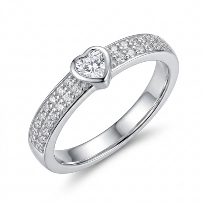 Sylvexia 925 Sterling Silver Heart CZ Pavé Ring for Women