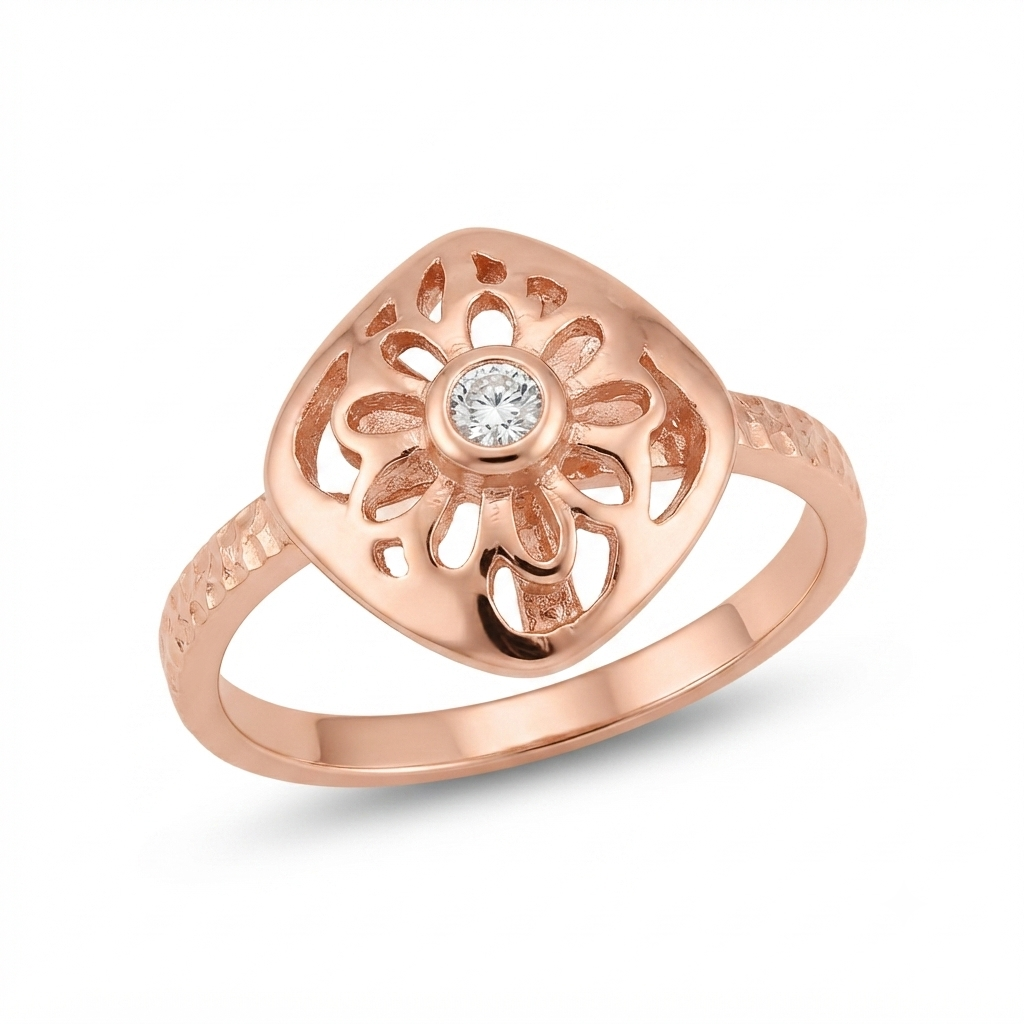 SYLVEXIA 925 Sterling Silver Rose Gold Plated Floral CZ Ring for Women
