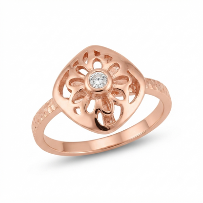 SYLVEXIA 925 Sterling Silver Rose Gold Plated Floral CZ Ring for Women