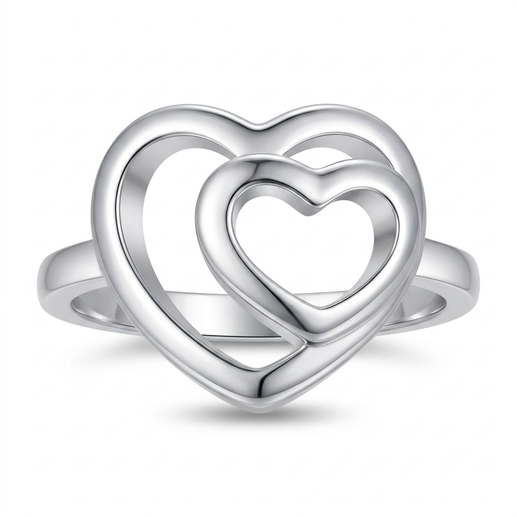 925 Sterling Silver Double Heart Ring for Women