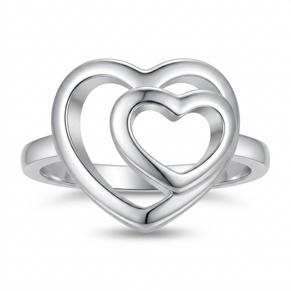 925 Sterling Silver Double Heart Ring for Women