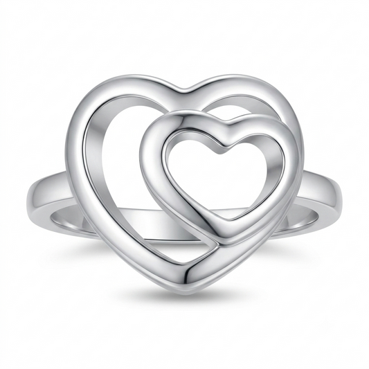 925 Sterling Silver Double Heart Ring for Women