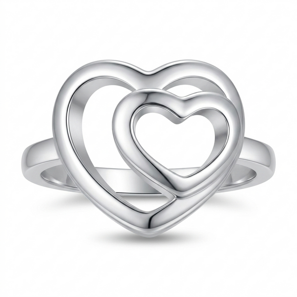 925 Sterling Silver Double Heart Ring for Women