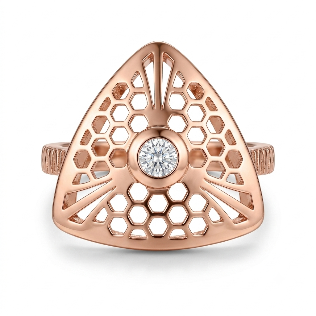Sylvexia 925 Sterling Silver Rose Gold Honeycomb CZ Ring for Women