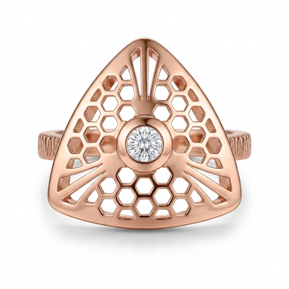 Sylvexia 925 Sterling Silver Rose Gold Honeycomb CZ Ring for Women