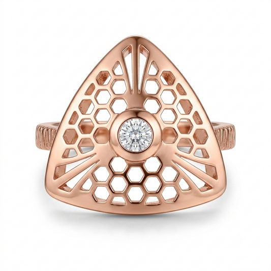 Sylvexia 925 Sterling Silver Rose Gold Honeycomb CZ Ring for Women