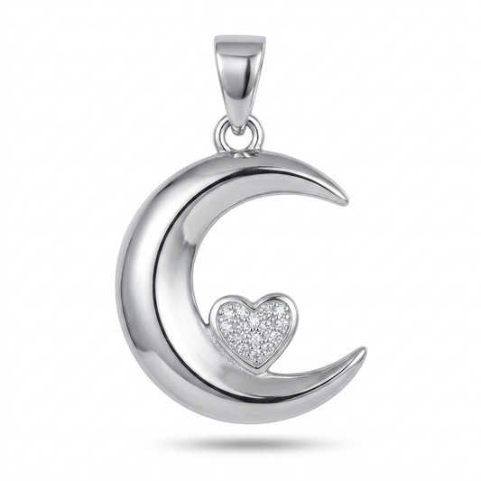 Sylvexia 925 Sterling Silver Moon Heart Pendant for Women with CZ