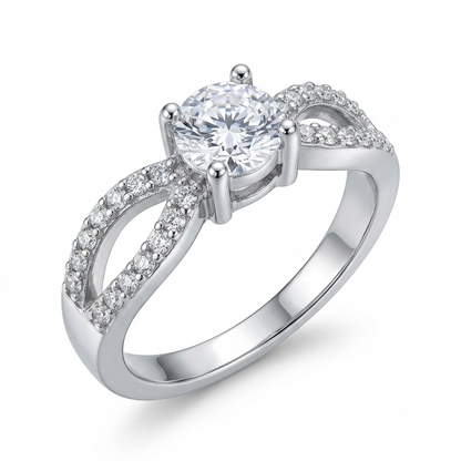 SYLVEXIA 925 Sterling Silver Round Cut Cubic Zirconia Ring for Women