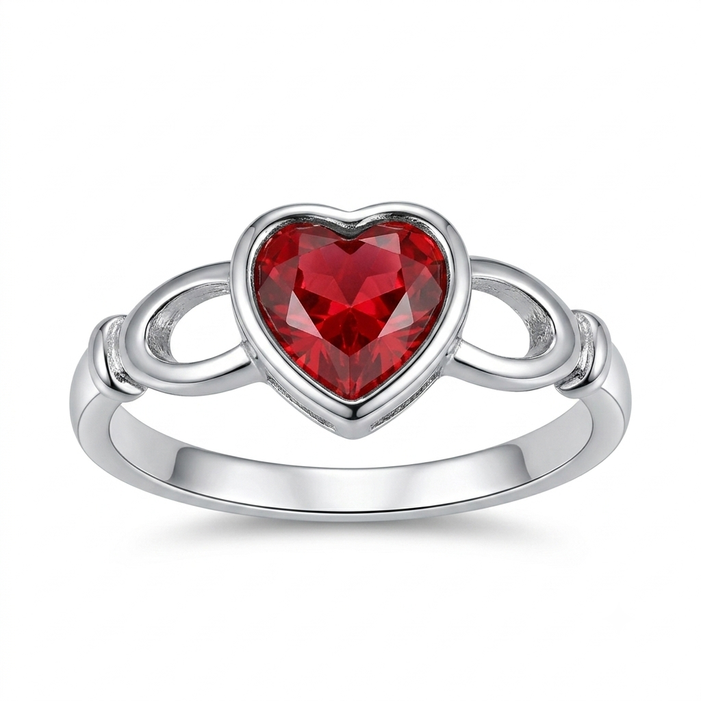 Sylvexia 925 Sterling Silver Red Heart CZ Infinity Ring for Women