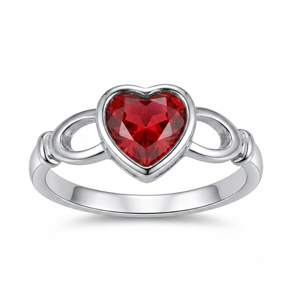 Sylvexia 925 Sterling Silver Red Heart CZ Infinity Ring for Women