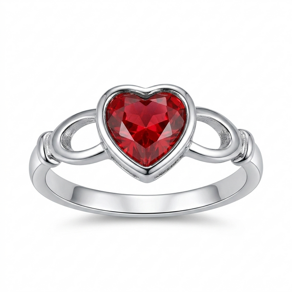 Sylvexia 925 Sterling Silver Red Heart CZ Infinity Ring for Women
