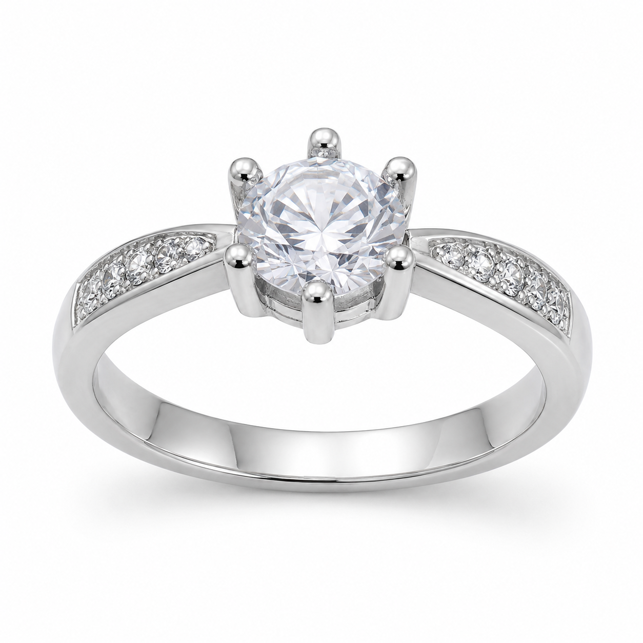 SYLVEXIA 925 Sterling Silver Round Cut CZ Statement Ring for Women