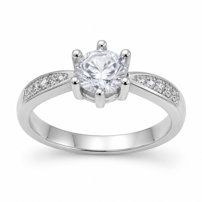 SYLVEXIA 925 Sterling Silver Round Cut CZ Statement Ring for Women
