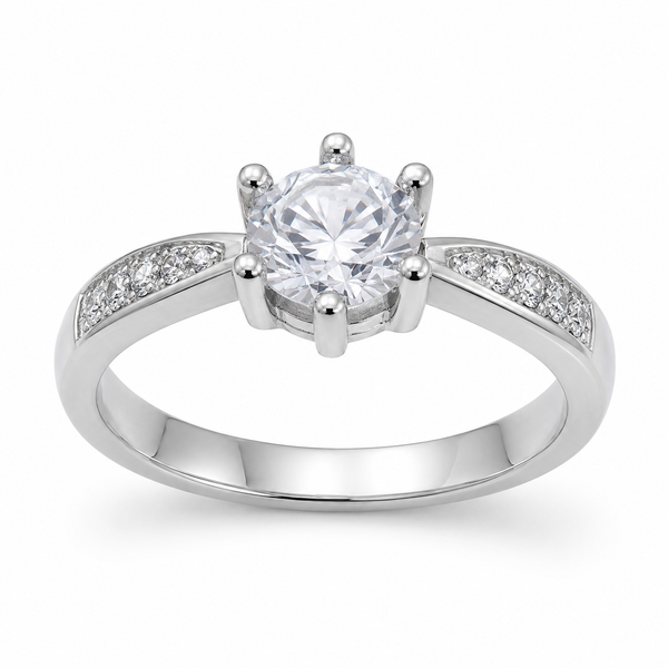 SYLVEXIA 925 Sterling Silver Round Cut CZ Statement Ring for Women