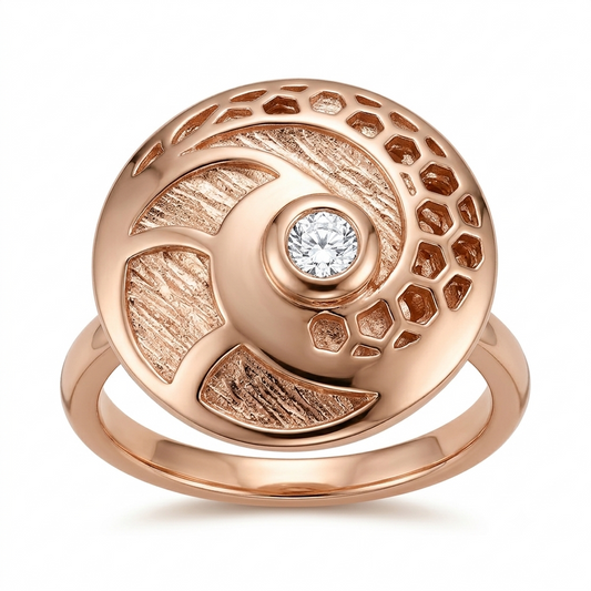 SYLVEXIA 925 Sterling Silver Rose Gold Plated Spiral Honeycomb CZ Ring for Women