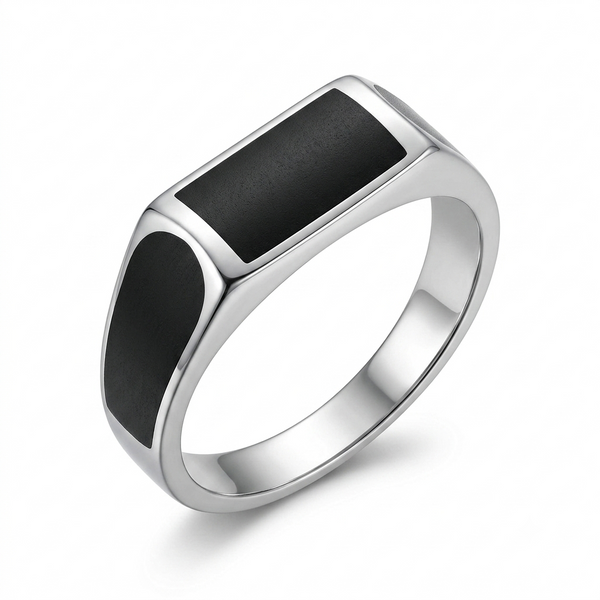 925 Sterling Silver Mens Black Enamel Statement Ring