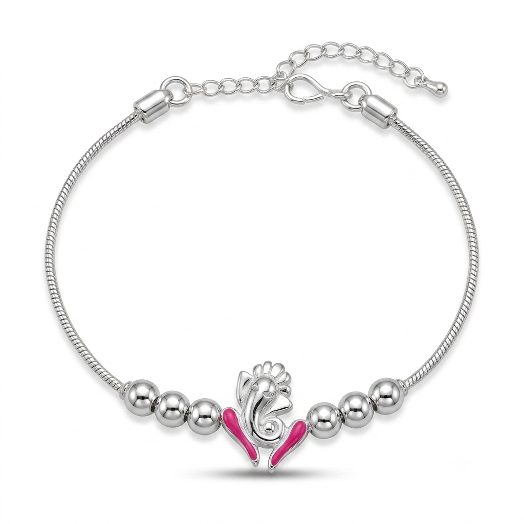 SYLVEXIA 925 Sterling Silver Red Ganesha Rakhi Bracelet for Brother
