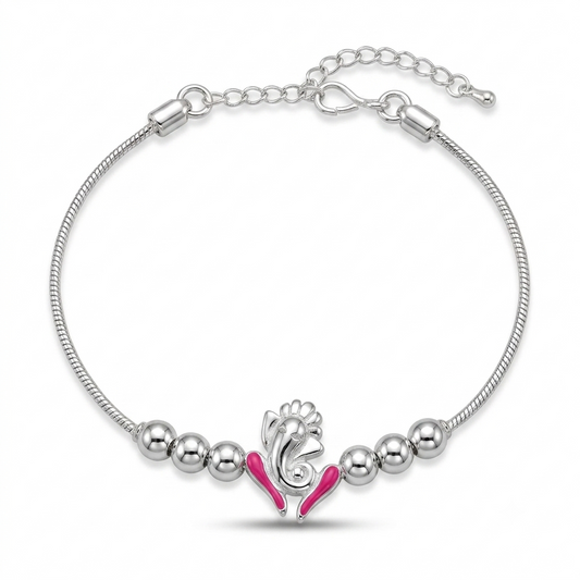 SYLVEXIA 925 Sterling Silver Red Ganesha Rakhi Bracelet for Brother