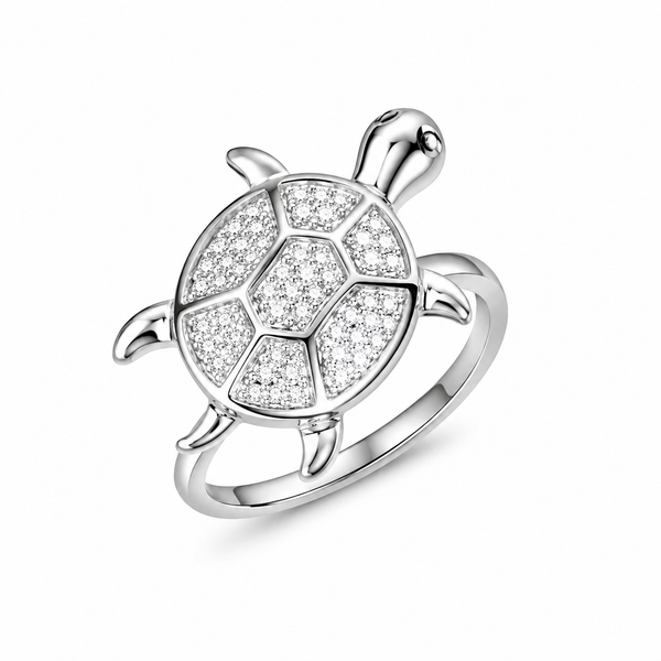 Sylvexia 925 Sterling Silver CZ Turtle Ring for Women