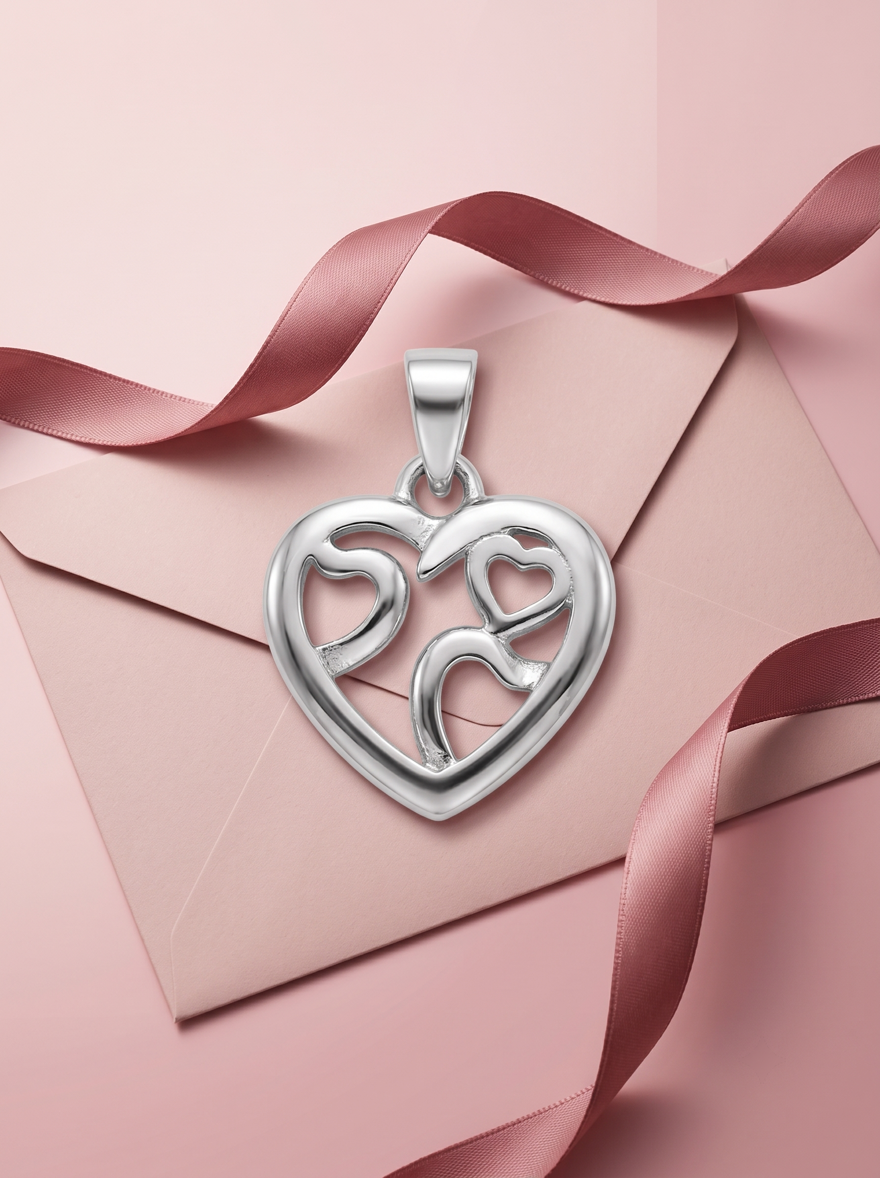 SYLVEXIA 925 Sterling Silver Interlocking Heart CZ Pendant for Women